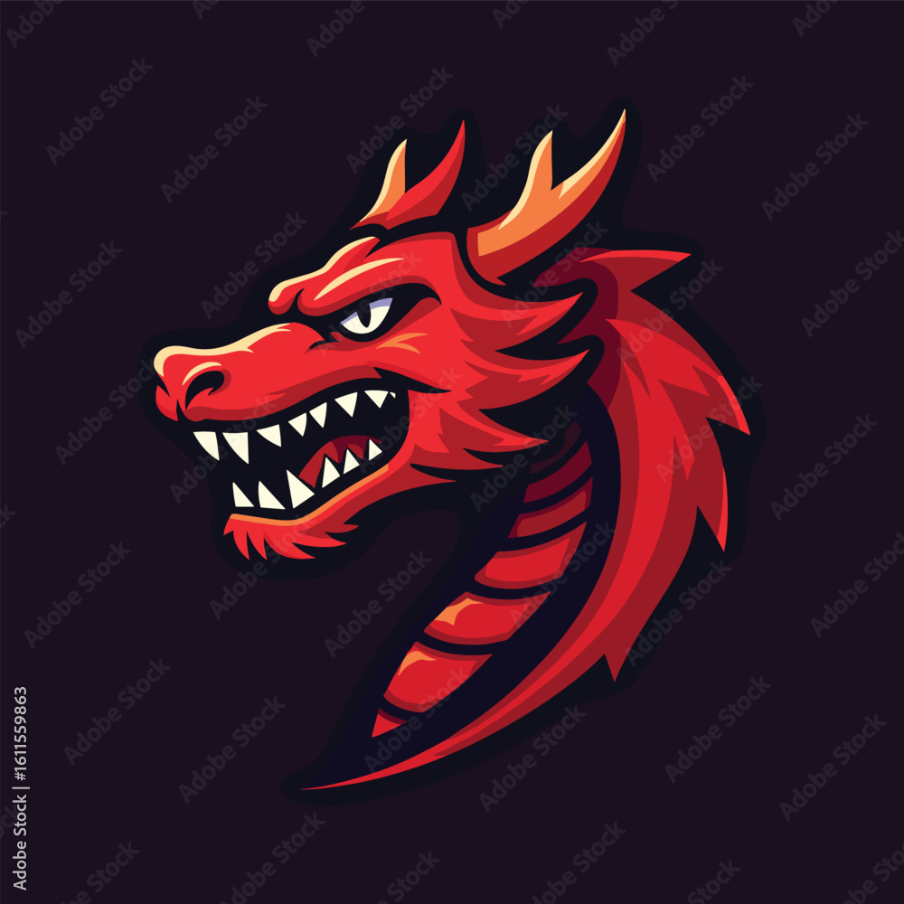 Naklejka premium Side view of aggressive red dragon head logo