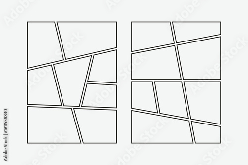 A blank collage grid manga comic storyboard layout panel template  Comic book page frame without content, photo collage, poster, flyer