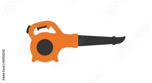 Minimalist orange and black leaf blower icon for yard work and gardening.