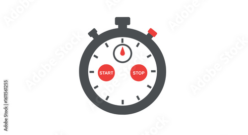 Minimalist stopwatch icon with red start and stop buttons and a dark grey case.