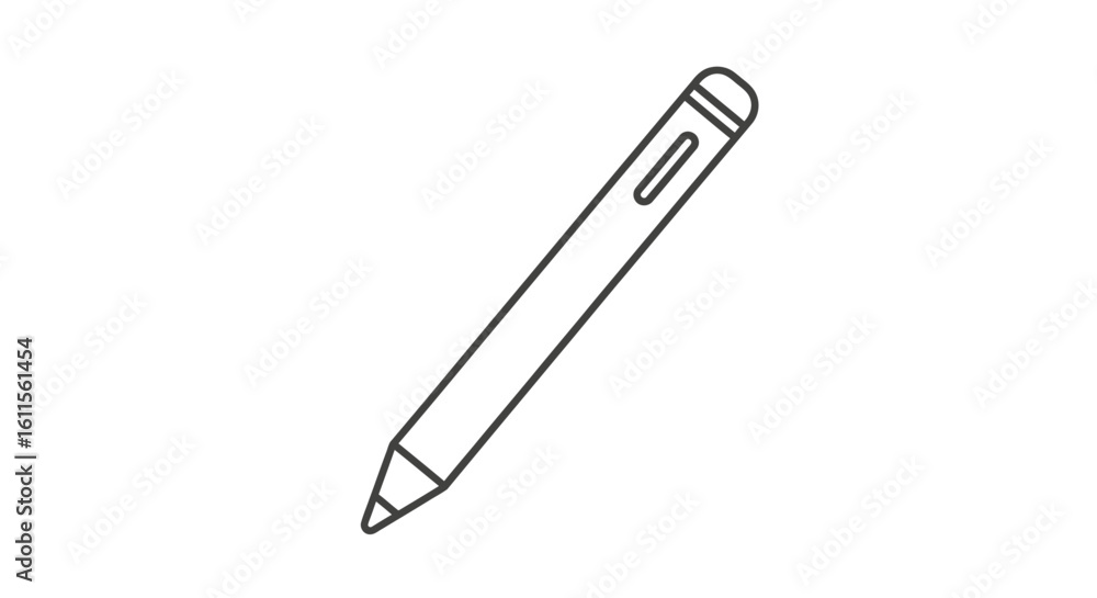 Sleek black outline icon of a modern digital stylus pen for tablets, featuring a pointed nib and a simple, minimalist design. Sleek black outline icon of a modern digital stylus pen for tablets, featuring a pointed nib and a simple, minimalist design.