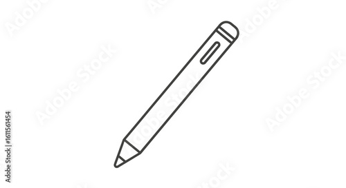 Sleek black outline icon of a modern digital stylus pen for tablets, featuring a pointed nib and a simple, minimalist design.