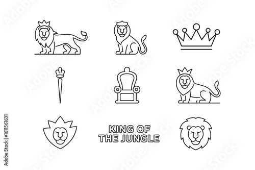 Royal lion and crown icons with text king throne