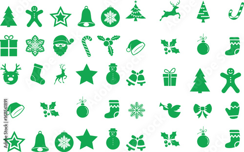 christmas icons set with red and green colors
