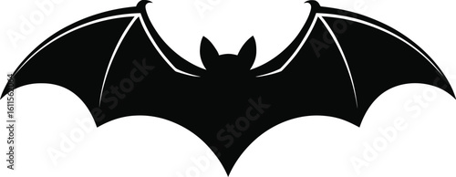 Black bat silhouette wings spread vector