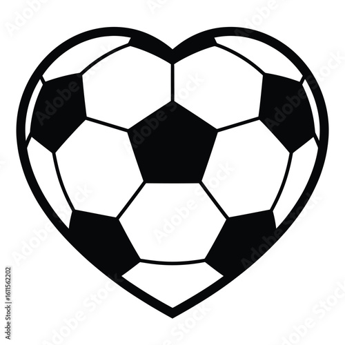Soccer Ball Heart Shape Black and White Vector Illustration