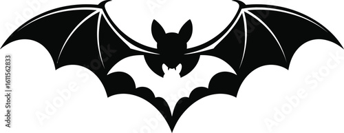Black bat with outstretched wings silhouette flying