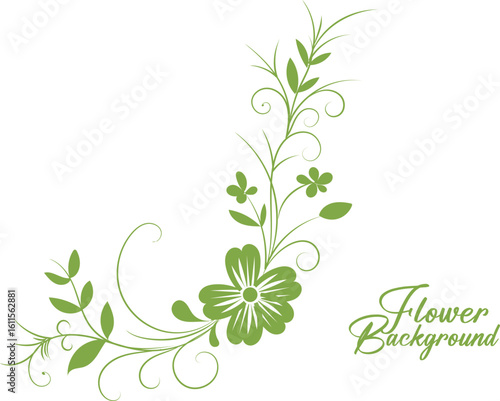 Elegant Green Flower and Leaf Corner Design on White Background for Springtime