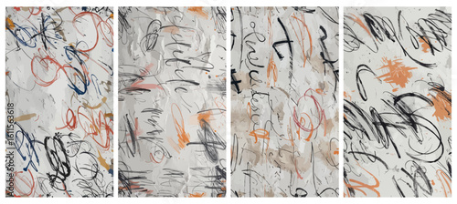 Set of abstract scribbles background texture, random loops, and chaotic ink lines, grunge style with faded ink, smudges, messy strokes, and sketchy overlapping handwriting