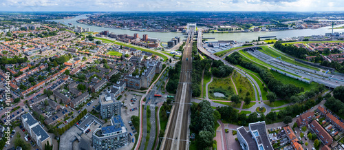 Aerial view of the city Dordrecht in the netherlands on a sunny day in summer