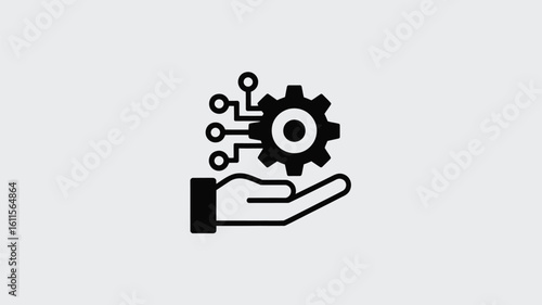 Hand holding gear with circuit connections representing artificial intelligence