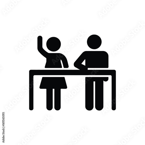 Students in class with one raising hand icon illustration