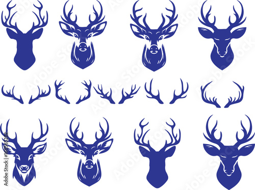deer head silhouette set of different deer heads