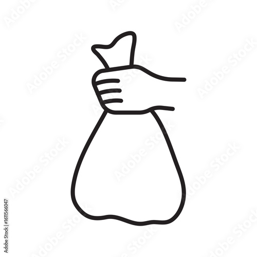 Hand Holding Trash Bag Outline Icon