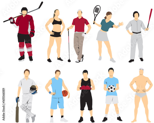 set of sports people athlete players vector illustration different sports athletes game player 