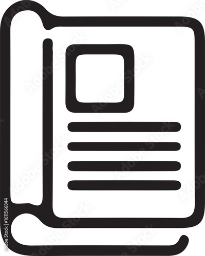 Bold Newspaper Icon Design Featuring a Rectangular Image Section and Three Lines of Text in a Modern Style