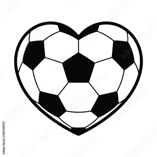 Heart shaped soccer ball design black and white vector illustration
