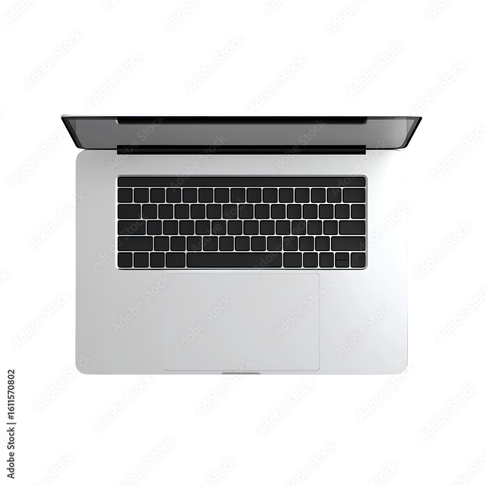Fototapeta premium Closed Laptop with Brushed Aluminum Texture and Minimal Branding, Top-Down View, Isolated on Transparent Background