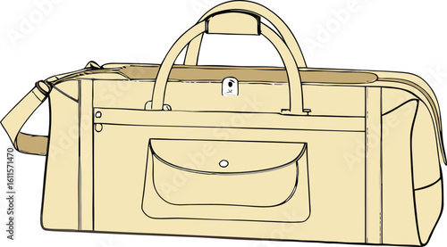 Beige duffel bag with handles and strap vector