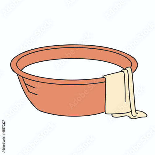 Orange basin with water and towel cream