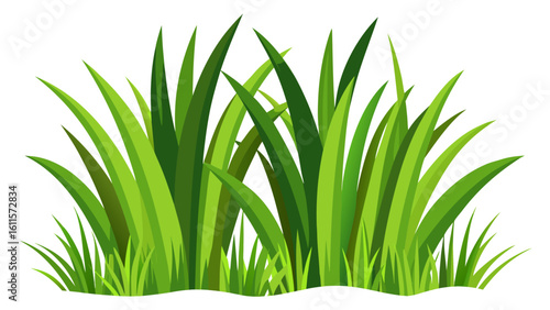 Vector art of a clump of vibrant green grass isolated on a plain white background, perfect for adding natural elements