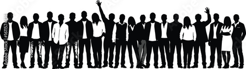 Corporate team silhouette, diverse professionals standing together, business unity, teamwork collaboration, inclusive workplace, group success concept illustration