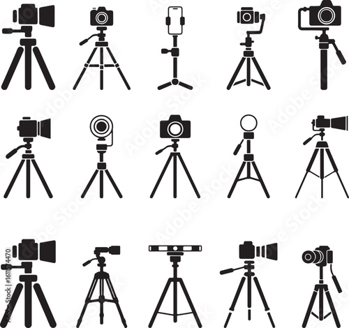 Camera and video equipment on stands video camera tripod