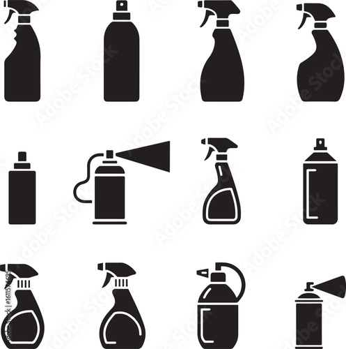 Spray bottles and cans collection aerosol can cleaning supplies