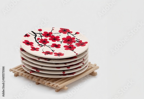 red plum-patterned plate