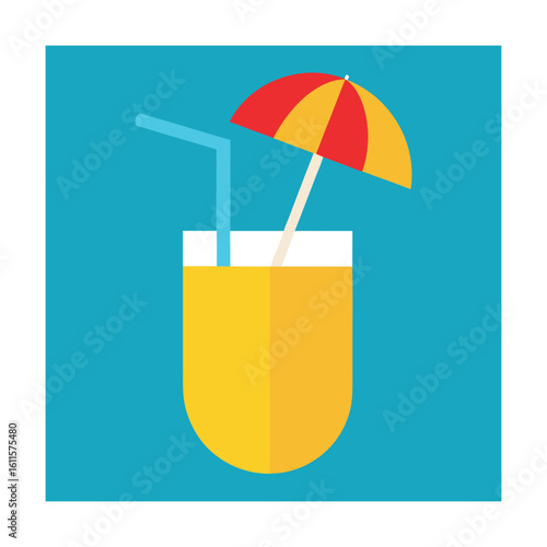 tropical drink with straw and umbrella summer icon