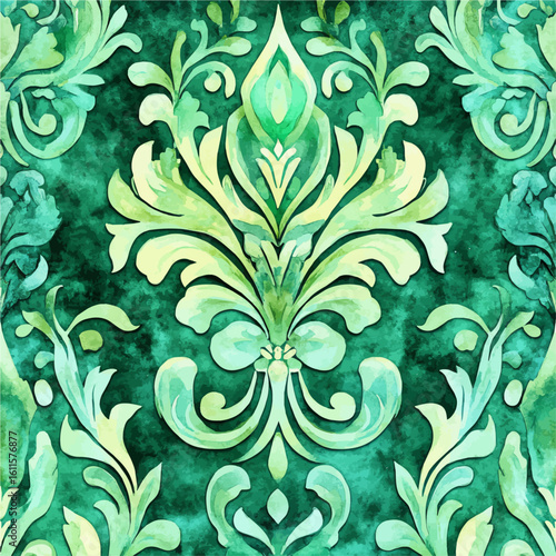 Watercolor hand-painted Green Seamless vintage ornamental watercolor paint pattern painting illustration isolated on a white background, stinging nettle leaf illustration, AI painting design