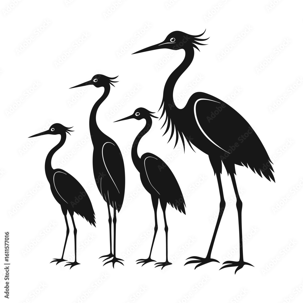 Fototapeta premium Heron Bird Line Art Silhouettes with Natural Movements
