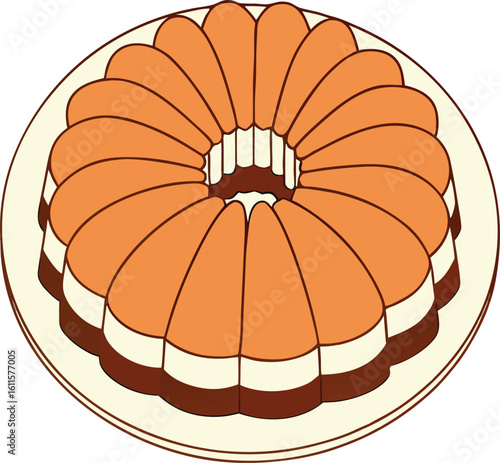 Orange layered dessert on a plate cream brown