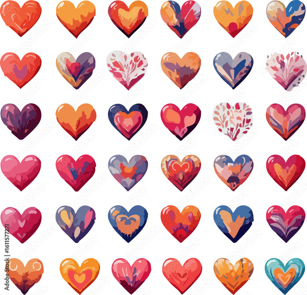 Fototapeta premium Artistic collection of colorful love heart icons.