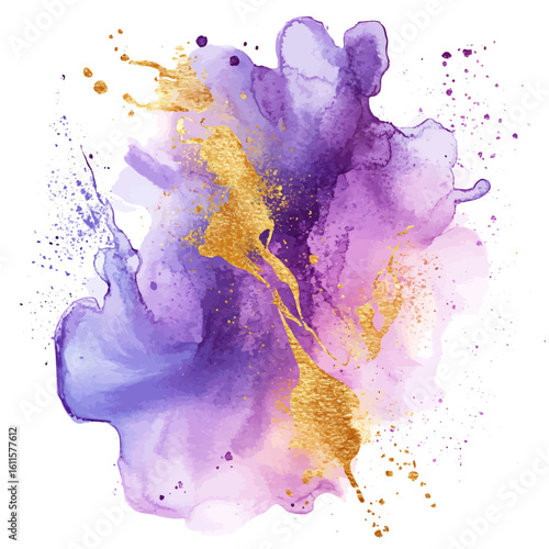 Watercolor hand-painted paint violet splashes, abstract ink blot soft edges painting illustration isolated on a white background, stinging nettle leaf illustration, AI painting design