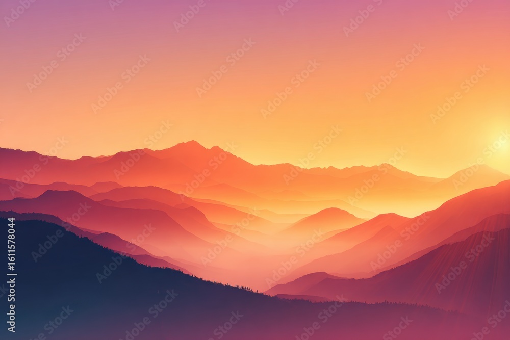 Obraz premium A glowing sunrise over a misty mountain range