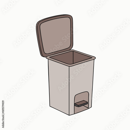 Beige pedal bin with open lid and foot pedal trash waste