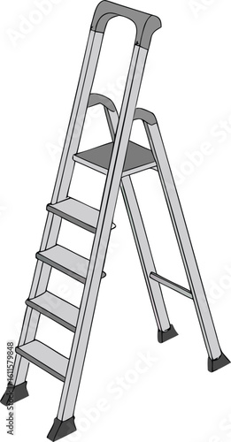 Silver stepladder with dark grey steps and feet vector