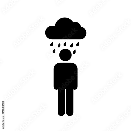 Silhouette of person with cloud raining only above their head - Concept of burnout, psychological help  
