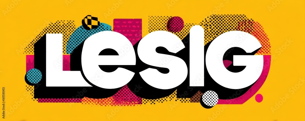 Fototapeta premium Colorful graphic design with bold shapes on a vibrant yellow background.