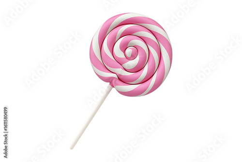 A Delightful Pink and White Swirled Lollipop on a Stick