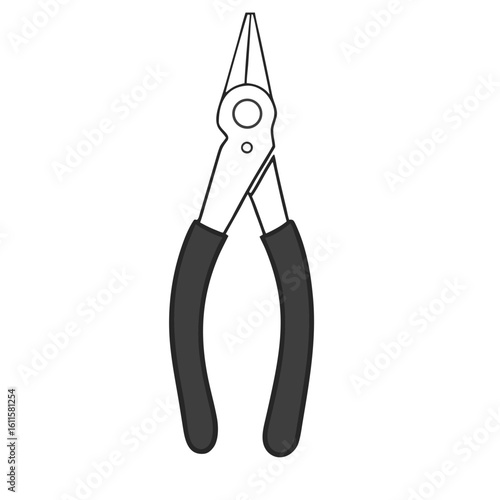 Needle nose pliers with black handles tool gripping