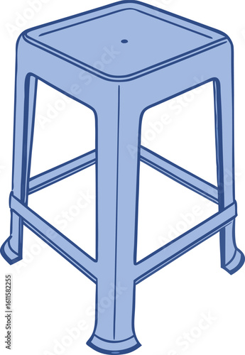 Light blue plastic stool with dark blue outlines furniture seating