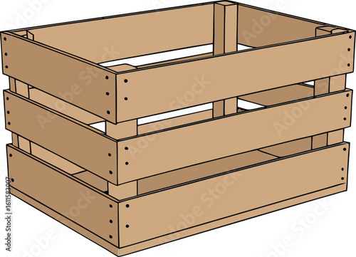 Wooden crate with open top and slatted sides container storage