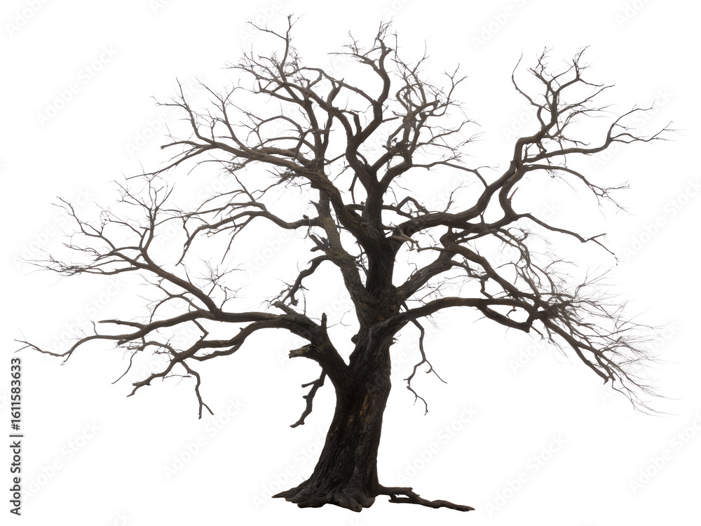 Fototapeta premium Black Dead Tree Silhouette Isolated PNG with Bare Branches