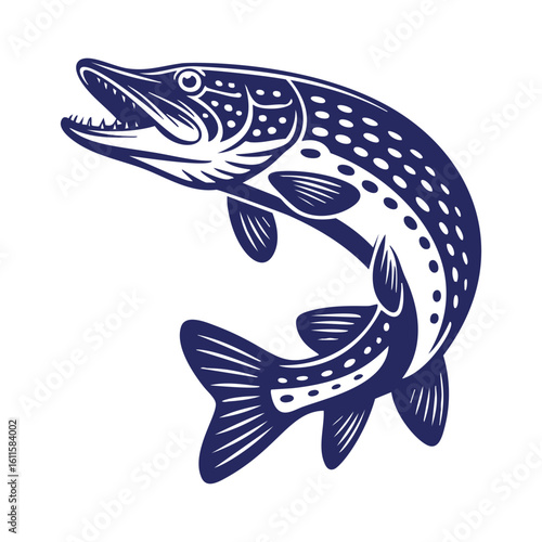 Vector illustration of pike silhouette on white background