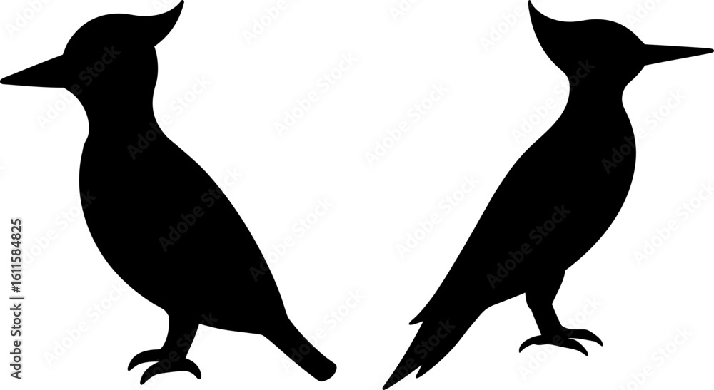 Naklejka premium Black birds animal set, a set of birds standing, birds standing collection, Vector of birds animal, birds silhouette, black birds art isolated on white background