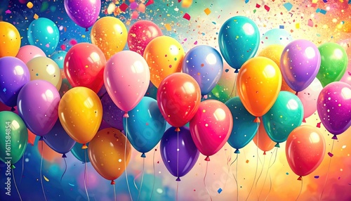 Colorful Balloons and Confetti for Celebrations and Parties