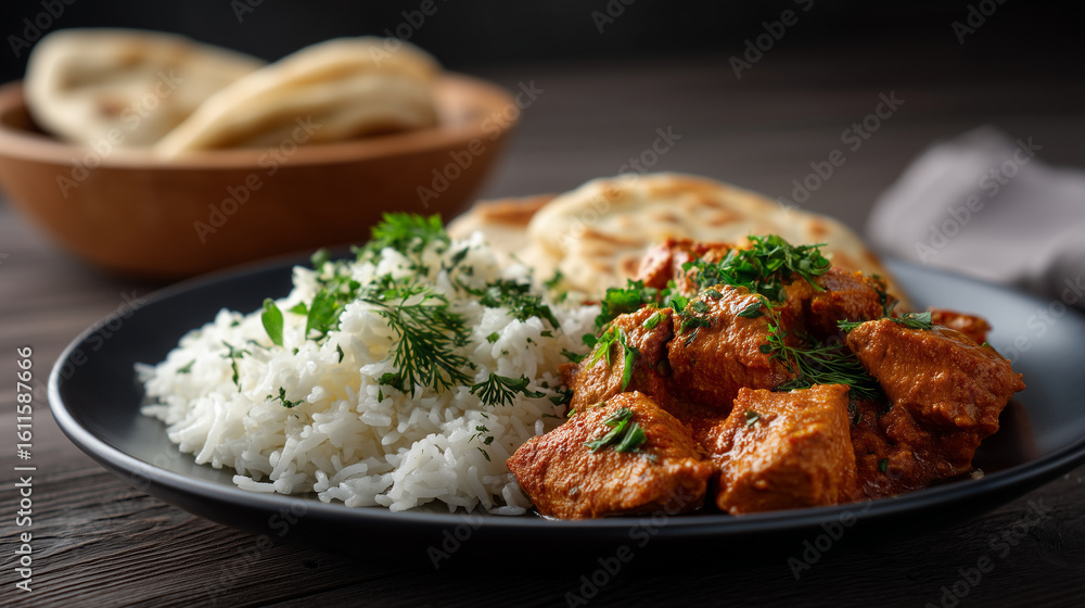 Vibrant Butter Chicken with Roti and Basmati Rice Vibrant Butter Chicken with Roti and Basmati Rice