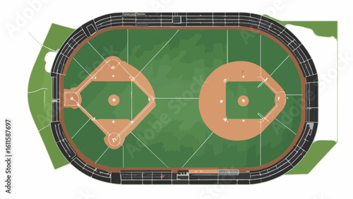 Expansive aerial view showcases a meticulously designed baseball stadium with two distinct fields ready for action, highlighting sports infrastructure and athletic potential.